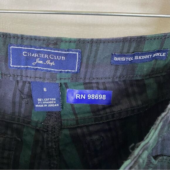 Charter Club Pants Women’s 6 Blue Green Plaid Bristol Skinny Ankle Stretch - Picture 8 of 8